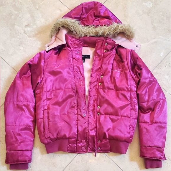 CALVIN KLEIN Y2K PUFFER BOMBER JACKET SATIN FUCHSIA L - Picture 1 of 6